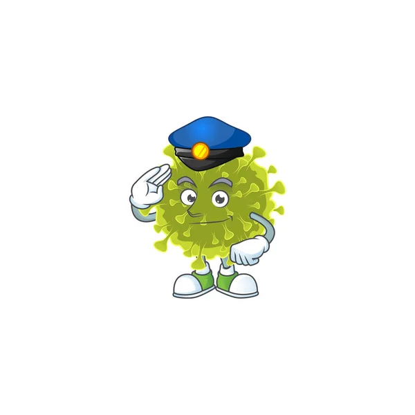 Een cartoon van wereldwijde coronavirus uitbraak verkleed als een politieagent — Stockvector