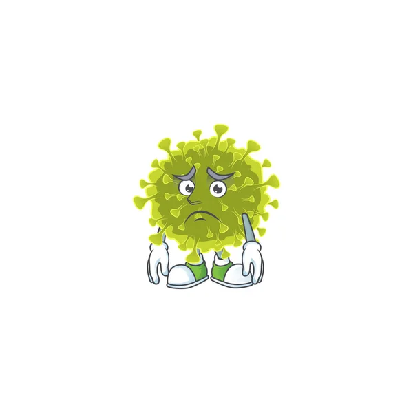 Παγκόσμια Coronavirus ξέσπασμα στυλ σχεδιασμού μασκότ με ανήσυχο πρόσωπο — Διανυσματικό Αρχείο
