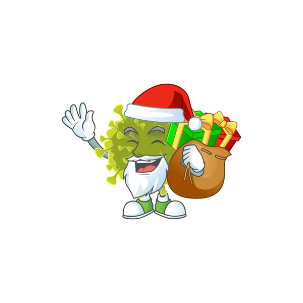 Küresel Coronavirus salgını. Noel Baba 'nın hediye kutusuyla çizgi film karakteri. — Stok Vektör