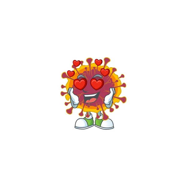 Romantische Coronavirus-Cartoon-Figur mit verliebtem Gesicht — Stockvektor
