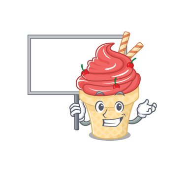 Kirazlı dondurma tatlı çizgi film karakteri bir tahta getir.