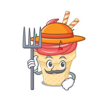 Çiftçi çizgi filminde şapkası ve yabası olan vişneli dondurma.