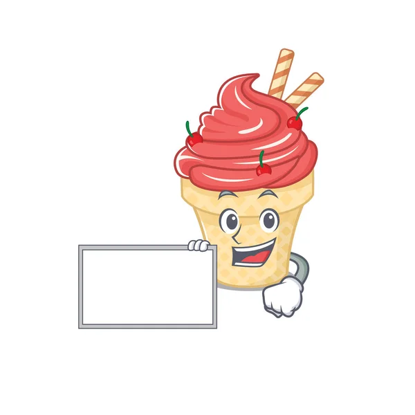 Cherry ice cream with board cartoon mascot design style — Stock Vector