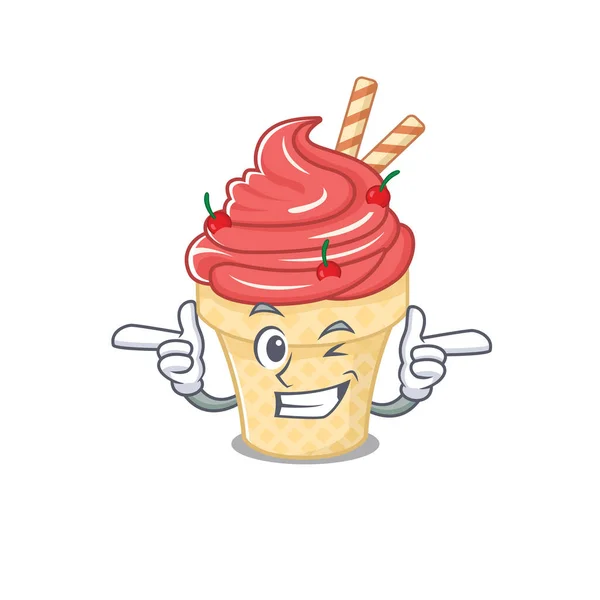 Smiley cereza helado diseño de dibujos animados estilo mostrando ojo guiño — Vector de stock