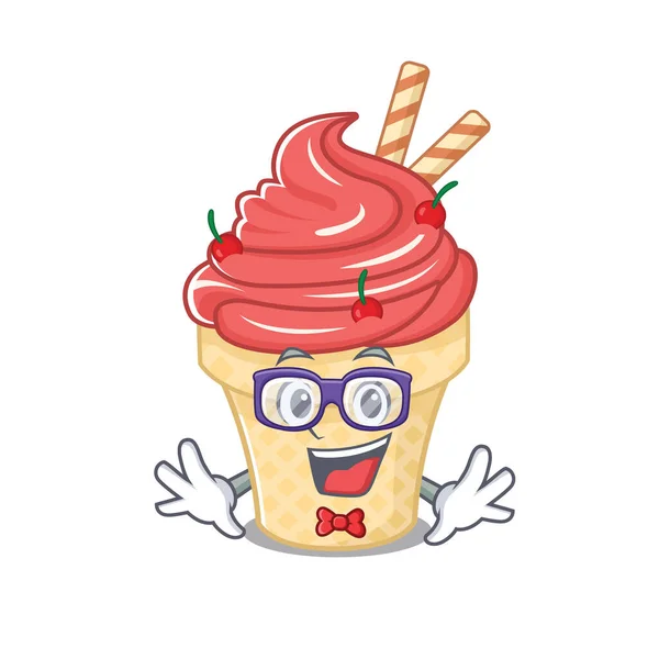 Super divertente Geek ciliegia gelato cartone animato personaggio design — Vettoriale Stock