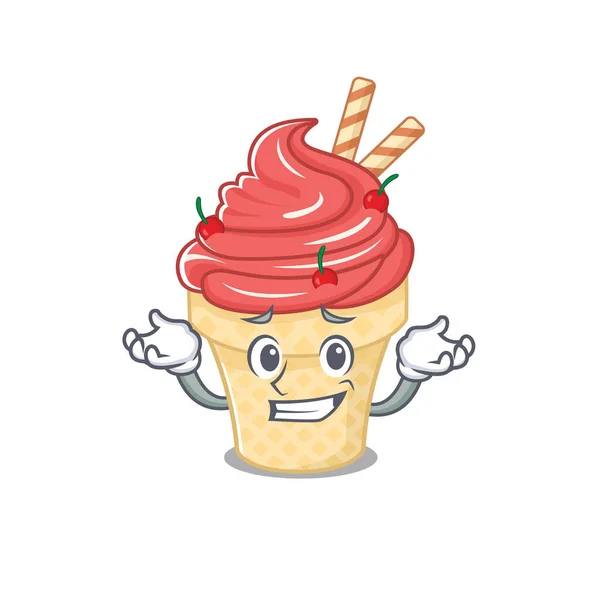 Cara feliz de sorvete de cereja mascote estilo cartoon — Vetor de Stock