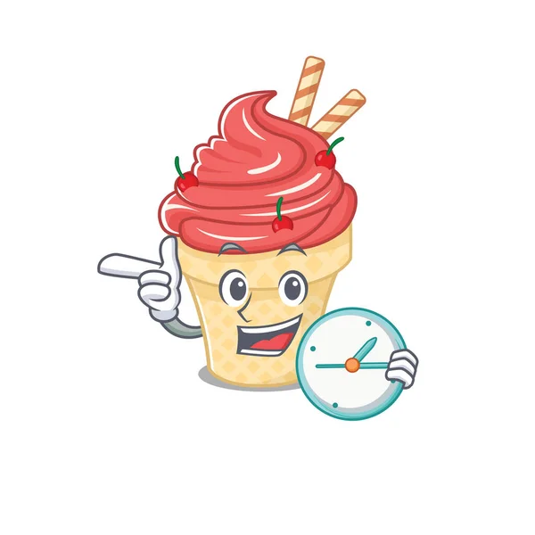 時計と陽気な桜のアイスクリーム漫画のキャラクタースタイル — ストックベクタ