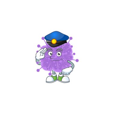 Polis gibi giyinmiş bir Coronavirus Gribi karikatürü.