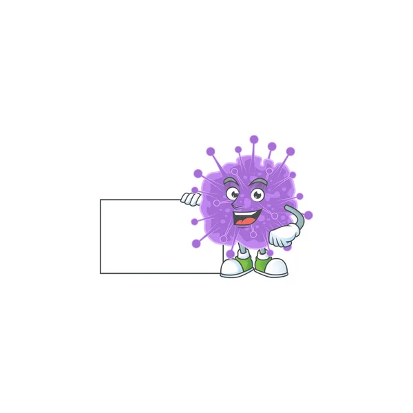 Funny coronavirus influenza cartoon design Thumbs up with a white board — Stock Vector