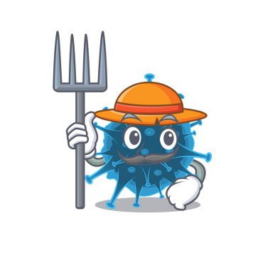 Çiftçi çizgi filminde şapka ve dirgenli Moordecovirus.