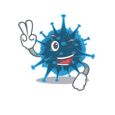 Neşeli moordecovirus maskot tasarımının iki parmağı var.