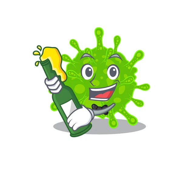 Flaviviridae with bottle of beer mascot cartoon style — Stock Vector