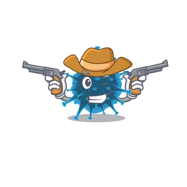 Drôle moordecovirus comme un cow-boy personnage de dessin animé tenant des armes — Image vectorielle