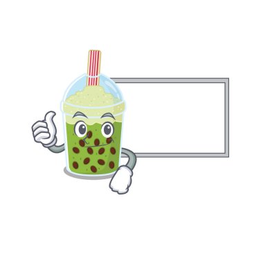 Sevimli kibrit kutusu çay çizgi film karakteri Başparmaklar yukarı Beyaz tahta getirin