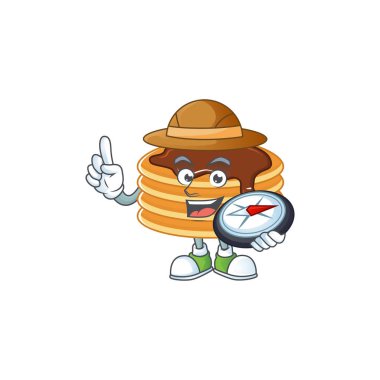 Dünya kaşifi çikolatalı krep çizgi film tasarımı pusula kullanarak