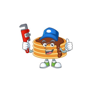 Çikolata kremalı krep maskot tasarımı akıllı bir tesisatçı gibi çalışır.