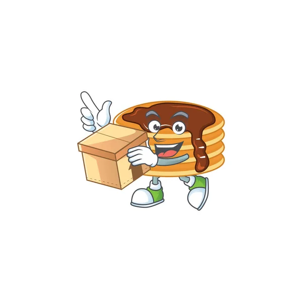Σοκολάτα κρέμα πανκέικ στυλ σχεδίασης κινουμένων σχεδίων έχοντας κουτί δώρου — Διανυσματικό Αρχείο