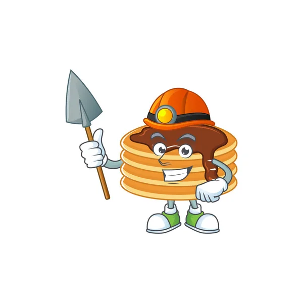 Disegno del personaggio dei cartoni animati di crema di cioccolato pancake lavoro come minatore — Vettoriale Stock