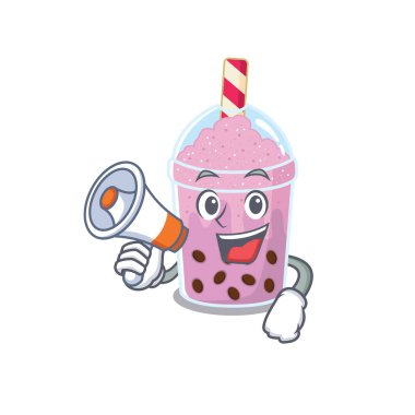 Megafonu olan taro köpüklü çayın çizgi film karakteri.