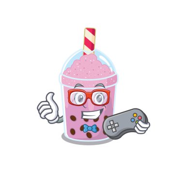 Maskot tasarımı konsepti kontrolör kullanan taro köpük çay oynatıcısı