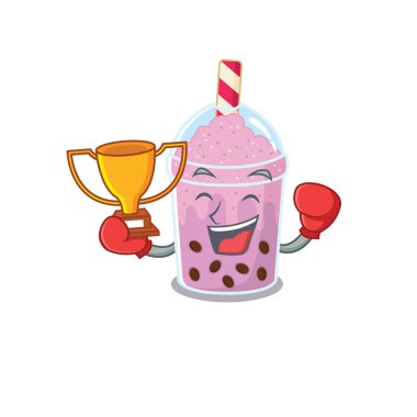 Taro köpüklü çay maskot tasarımı stilinde zarif bir boks şampiyonu.