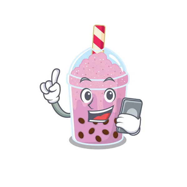 Taro bublina čaj kreslený postava mluvící po telefonu — Stockový vektor