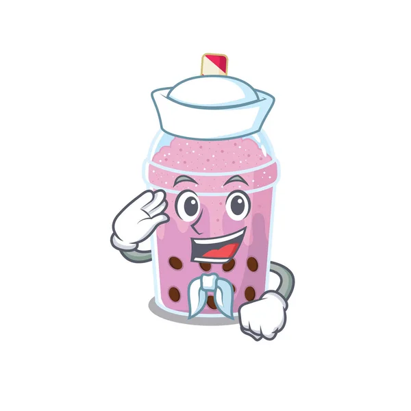 Matrose Cartoon-Figur von Taro Bubble Tea mit weißem Hut — Stockvektor