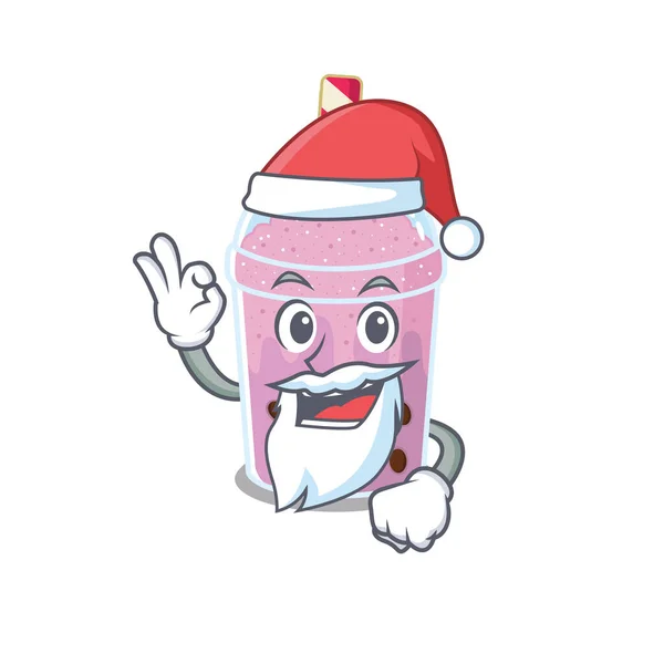 Taro bubble tea Santa cartoon character with cute ok finger — Stock Vector