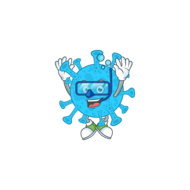 Dalış gözlüğü takan maskot tasarımı Coronavirus back kteria