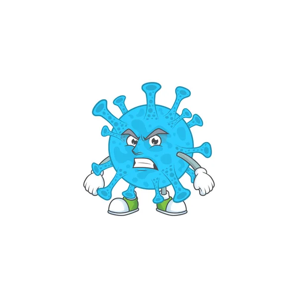 Mascot design stil av coronavirus bakterier med argt ansikte — Stock vektor