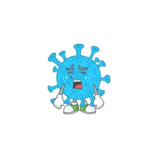 Een huilend coronavirus backteria cartoon karakter concept — Stockvector
