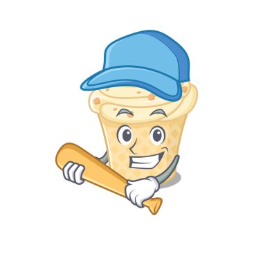 Beyzbol oynayan vanilyalı dondurma çizgi film karakteri.