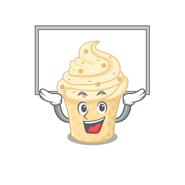 Diseño de la mascota de helado de vainilla levantar una tabla — Vector de stock