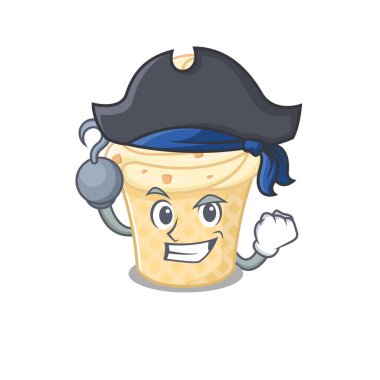 Vanilyalı dondurma çizgi film tasarımı stili. Kanca elli ve şapkalı Korsan.