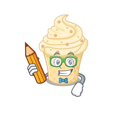 Kalem ve gözlüklü zeki bir öğrenci vanilyalı dondurma karakteri.