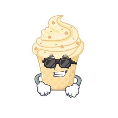Pahalı siyah gözlük takan havalı vanilyalı dondurma çizgi film karakteri