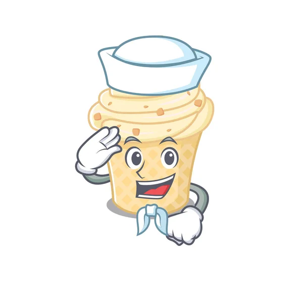 Sailor rajzfilm karakter vanília fagylalt fehér kalap — Stock Vector