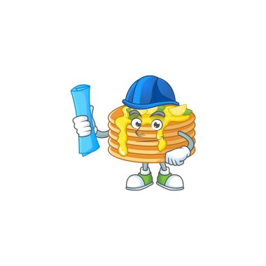 Yetenekli mimar limon kremalı krep çizgi film tasarımı tarzında mavi izler.