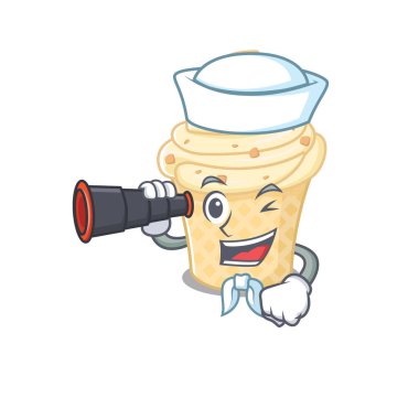 Vanilyalı dondurma ikonu, dürbünlü denizci.