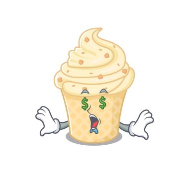 Zengin çizgi film karakteri tasarımı, zengin gözlü vanilyalı dondurma.