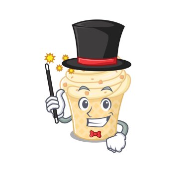 Vanilyalı dondurma çizgi film tasarımında çekici bir sihirbaz.