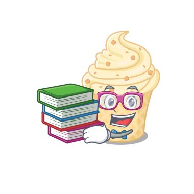 Vanilyalı dondurma maskotu tasarımı konusunda çalışkan bir öğrenci.