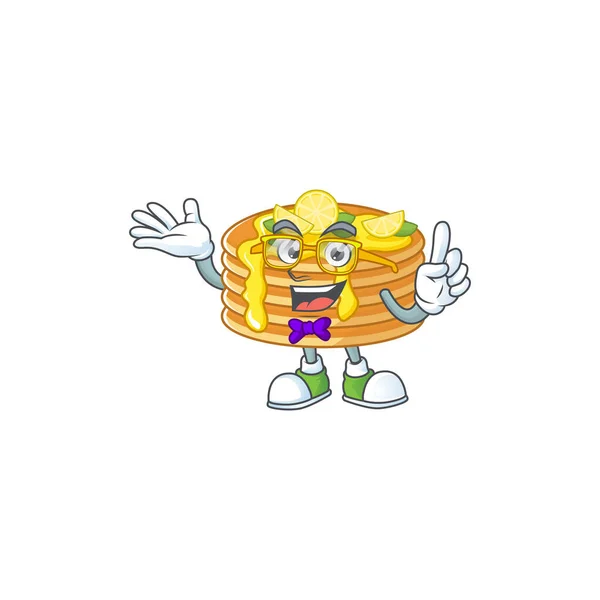 Cartoon character design of Geek lemon cream pancake wearing weird glasses — Stock Vector
