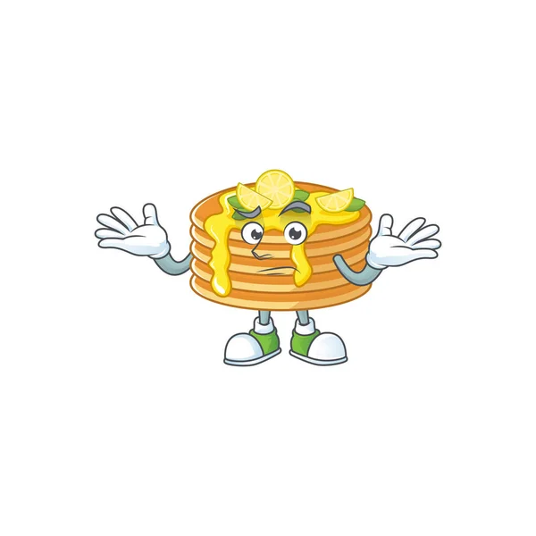 Un'immagine di pancake crema di limone in stile cartone animato mascotte sorridente — Vettoriale Stock