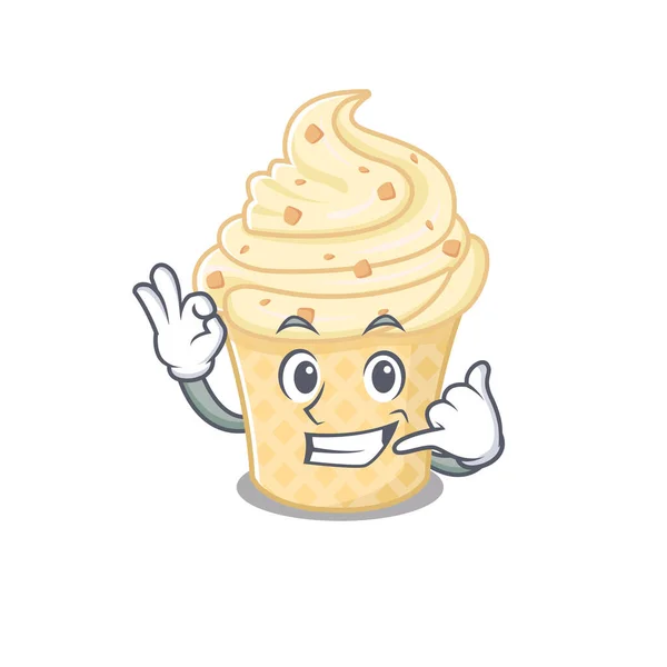 香草冰淇淋的卡通设计，给我一个滑稽的手势 — 图库矢量图片