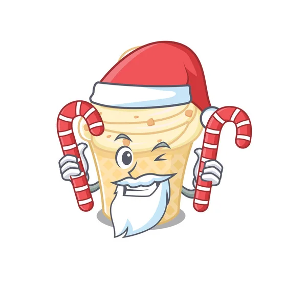 Vennlig vaniljeis i Santa Cartoon-figuren rommer julegodteri – stockvektor