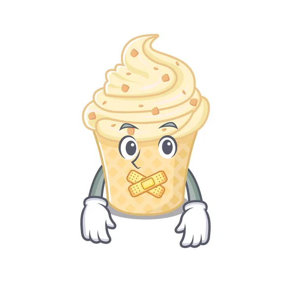Vanilková zmrzlina kreslený charakter styl s tajemným tichým gestem — Stockový vektor