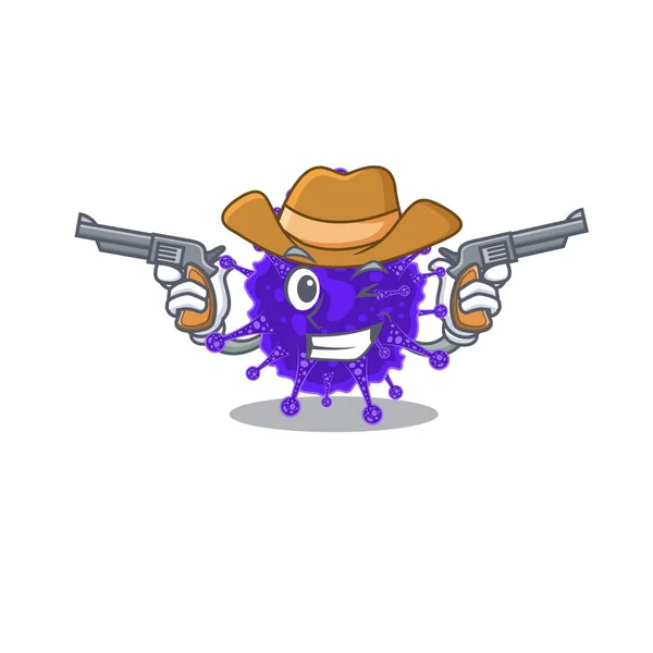 Mignon beau cow-boy de nidovirales personnage de dessin animé avec des armes — Image vectorielle