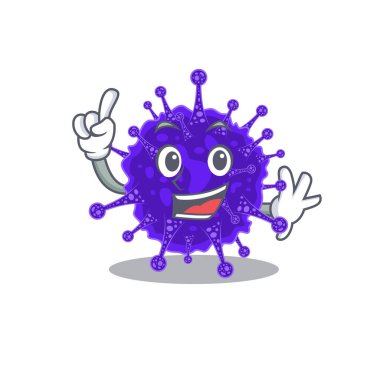 Nidovirales 'in maskotluk tasarımı ve tek parmak hareketi.
