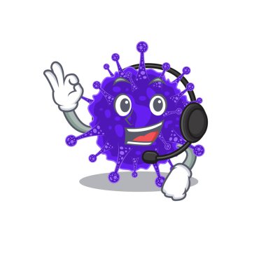 Harika bir Nidovirales maskot karakteri konsepti kulaklık takıyor.